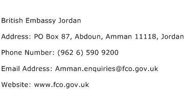 British Embassy Jordan Address Contact Number