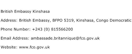 British Embassy Kinshasa Address Contact Number