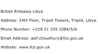 British Embassy Libya Address Contact Number