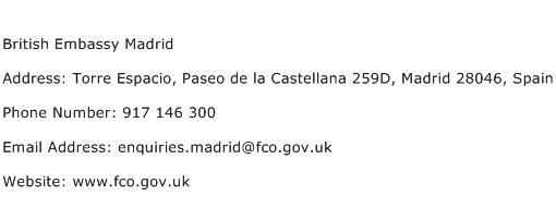 British Embassy Madrid Address Contact Number
