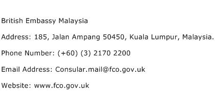British Embassy Malaysia Address Contact Number