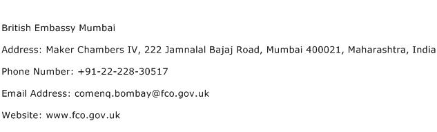 British Embassy Mumbai Address Contact Number