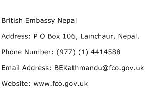 British Embassy Nepal Address Contact Number