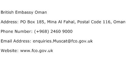 British Embassy Oman Address Contact Number