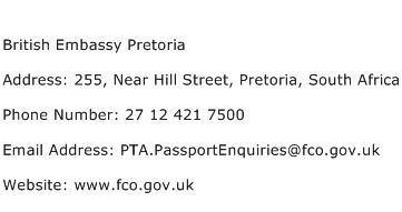 British Embassy Pretoria Address Contact Number
