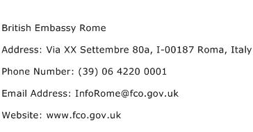 British Embassy Rome Address Contact Number