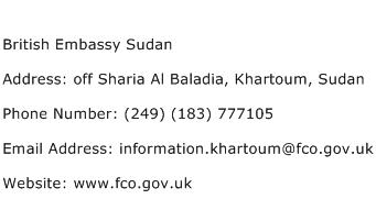 British Embassy Sudan Address Contact Number