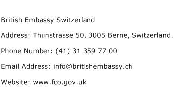 British Embassy Switzerland Address Contact Number