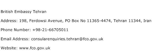 British Embassy Tehran Address Contact Number