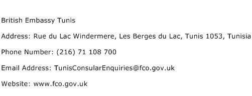 British Embassy Tunis Address Contact Number