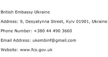 British Embassy Ukraine Address Contact Number