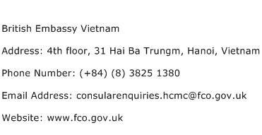 British Embassy Vietnam Address Contact Number