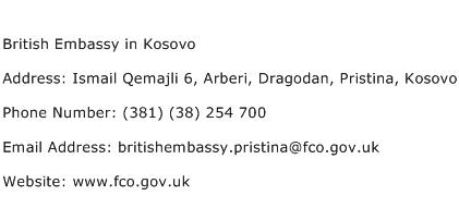 British Embassy in Kosovo Address Contact Number