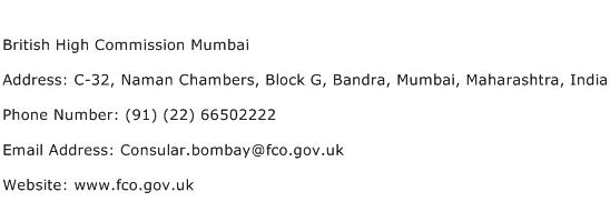 British High Commission Mumbai Address Contact Number