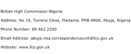 British High Commission Nigeria Address Contact Number