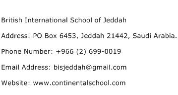 British International School of Jeddah Address Contact Number