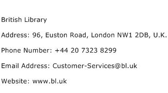 British Library Address Contact Number