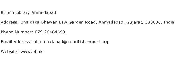 British Library Ahmedabad Address Contact Number