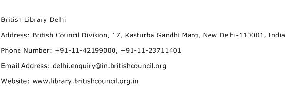 British Library Delhi Address Contact Number
