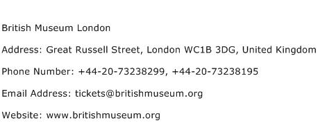British Museum London Address Contact Number
