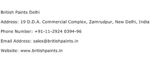 British Paints Delhi Address Contact Number
