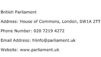 British Parliament Address Contact Number