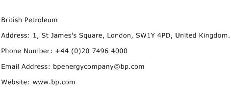 British Petroleum Address Contact Number