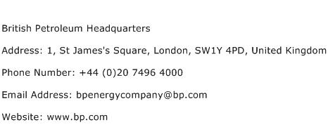 British Petroleum Headquarters Address Contact Number