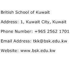 British School of Kuwait Address Contact Number