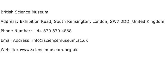 British Science Museum Address Contact Number