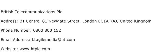 British Telecommunications Plc Address Contact Number