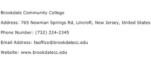 Brookdale Community College Address Contact Number