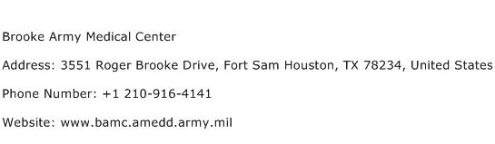 Brooke Army Medical Center Address Contact Number