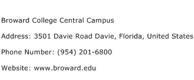 Broward College Central Campus Address Contact Number