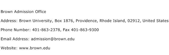 Brown Admission Office Address Contact Number
