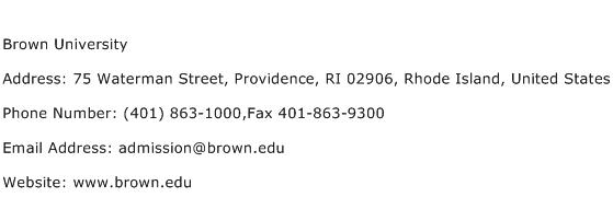 Brown University Address Contact Number