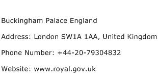 Buckingham Palace England Address Contact Number