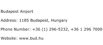 Budapest Airport Address Contact Number