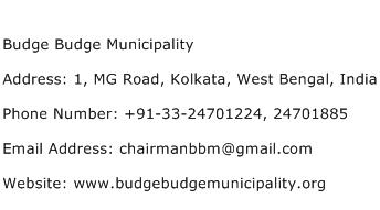 Budge Budge Municipality Address Contact Number