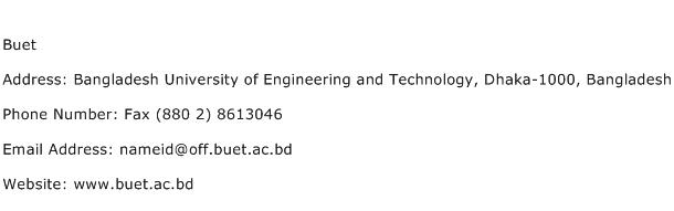 Buet Address Contact Number