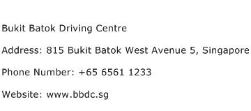 Bukit Batok Driving Centre Address Contact Number