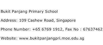 Bukit Panjang Primary School Address Contact Number