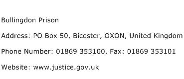 Bullingdon Prison Address Contact Number