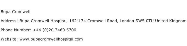 Bupa Cromwell Address Contact Number