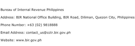 Bureau of Internal Revenue Philippines Address Contact Number