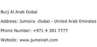 Burj Al Arab Dubai Address Contact Number