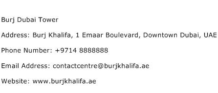 Burj Dubai Tower Address Contact Number