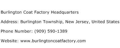 Burlington Coat Factory Headquarters Address Contact Number