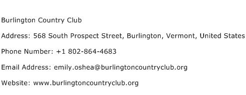 Burlington Country Club Address Contact Number