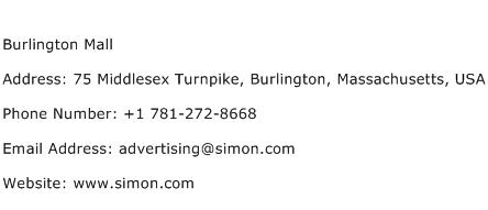 Burlington Mall Address Contact Number